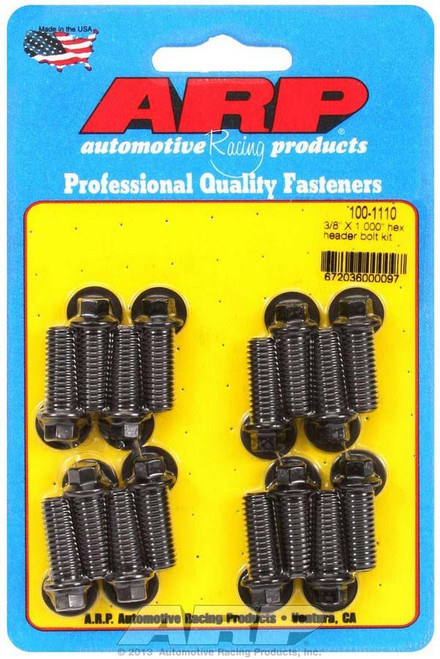 Header Bolt - 3/8-16 in Thread - 1 in Long - Hex Head - Chromoly - Black Oxide - Universal - Set of 16