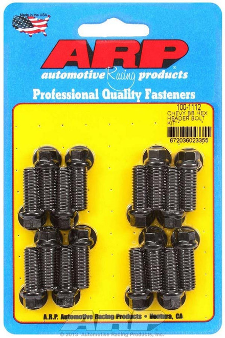 Header Bolt - 3/8-16 in Thread - 1 in Long - Hex Head - Chromoly - Black Oxide - Big Block Chevy - Set of 16