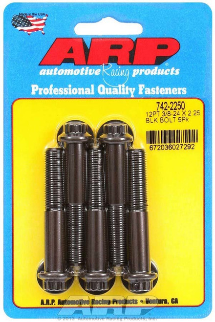 Bolt - 3/8-24 in Thread - 2.25 in Long - 3/8 in 12 Point Head - Chromoly - Black Oxide - Universal - Set of 5