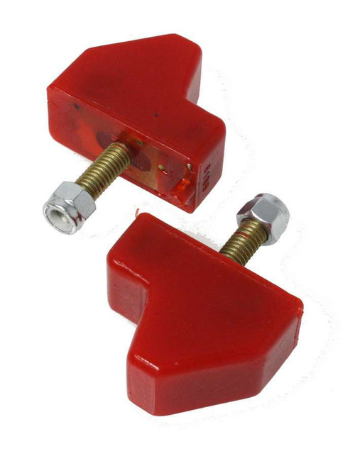 Bump Stop - Hyper-Flex - 2.000 in Tall - 2-1/4 x 1-1/16 in Wide - 3/8 in Stud - Lock Nut - Polyurethane - Red - GM 1970-99 - Pair