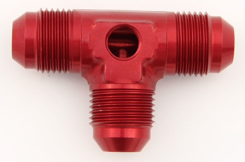 Fitting - Gauge Adapter - Tee - 6 AN Male x 6 AN Male x 6 AN Male - 1/8 in NPT Female Gauge Port - Aluminum - Red Anodized - Each