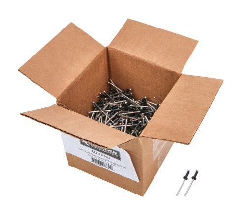 Rivet - 3/8 in Head - 1/8 in Aluminum Mandrel - 1/8-1/4 in Grip Range - Aluminum - Black Paint - Set of 500