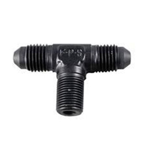 Fitting - Adapter Tee - 10 AN Male x 10 AN Male x 1/2 in NPT Male - Aluminum - Black Anodized - Each