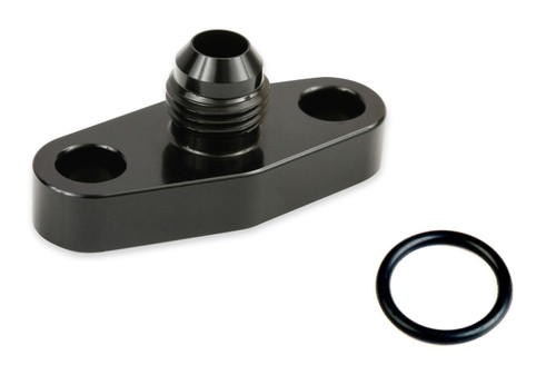 Fitting - Turbo Fitting - Adapter - Straight - Oil Pan Drain Flange to 6 AN Male - Aluminum - Black Anodized - T40/2024 Turbos - Each