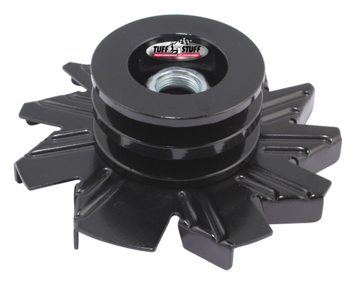 Alternator Pulley and Fan - Double V-Belt Pulley - Hardware Included - Steel - Black Powder Coat - Tuff Stuff Alternators - Kit