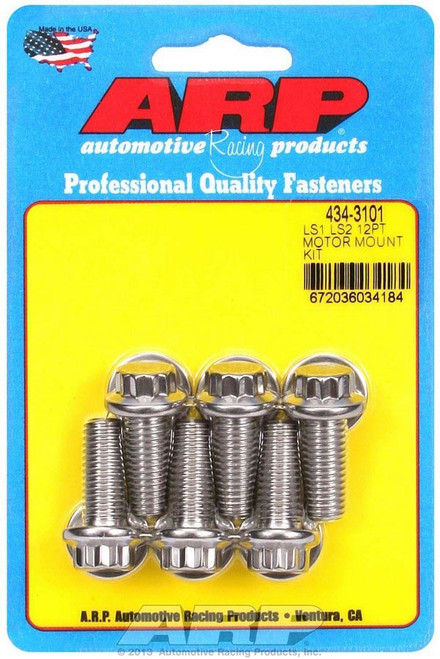 Motor Mount Bolt Kit - 12 Point Head - Stainless - Polished - Mount to Block - GM LS-Series - Set of 6