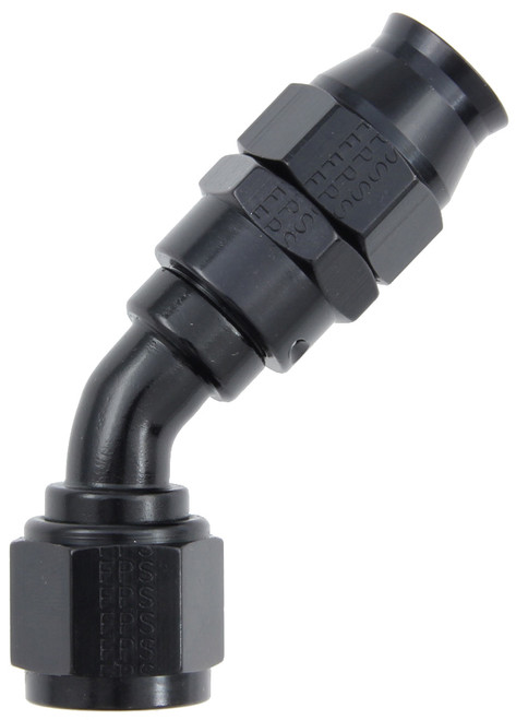 Fitting - Hose End - Real Street - PTFE Hose - 45 Degree - 8 AN Hose to 8 AN Female - Aluminum - Black Anodized - Each