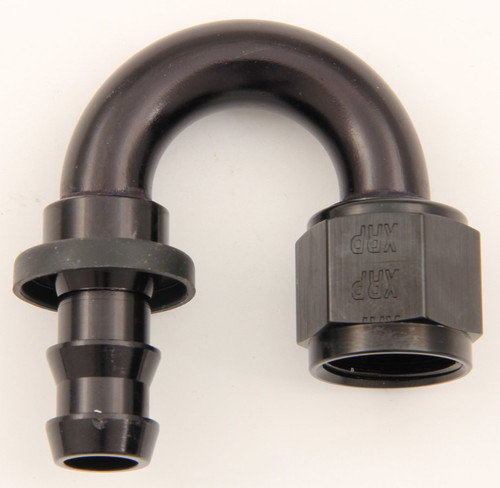 Fitting - Hose End - Push-On - 180 Degree - 8 AN Hose Barb to 8 AN Female - Aluminum - Black Anodized - Each
