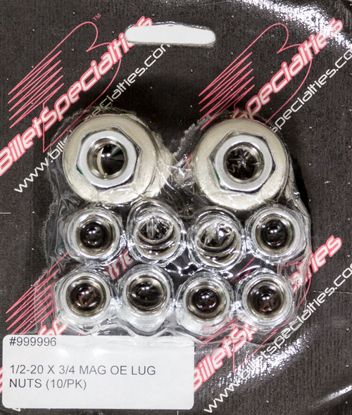 Lug Nut - 1/2-20 in Thread - 13/16 in Hex Head - 3/4 in Shank Seat - Open End - Steel - Chrome - Set of 10