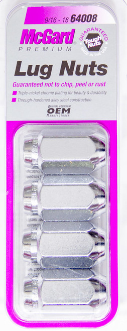 Lug Nut - Premium - 9/16-18 in Right Hand Thread - 7/8 in Hex Head - Cone Seat - Closed End - Steel - Chrome - Set of 4