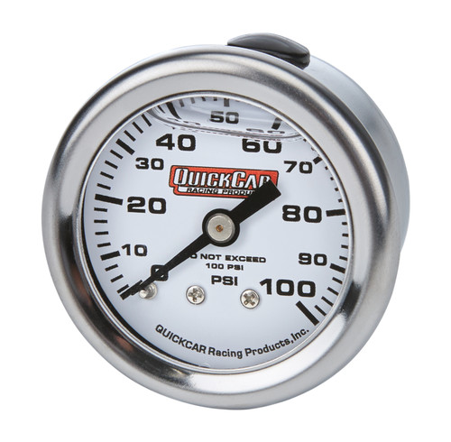 Fuel Pressure Gauge - Mini - 0-100 psi - Mechanical - Analog - Liquid Filled - Full Sweep - 1-1/2 in Diameter - White Face - Each