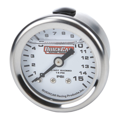 Fuel Pressure Gauge - Mini - 0-15 psi - Mechanical - Analog - Liquid Filled - Full Sweep - 1-1/2 in Diameter - White Face - Each