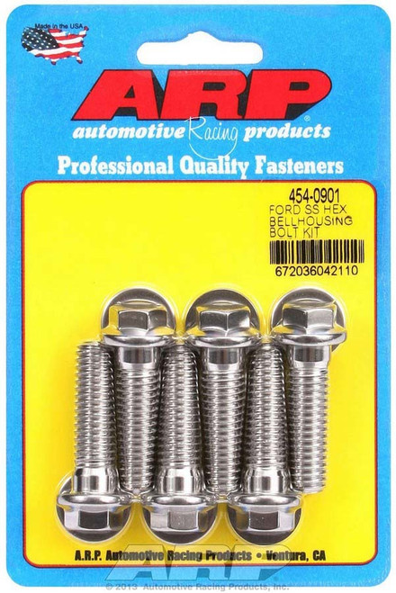 Bellhousing Bolt Kit - 7/16-14 in Thread - 1.5 in Long - Hex Head - Washers Included - Stainless - Polished - Small Block Ford - Set of 6