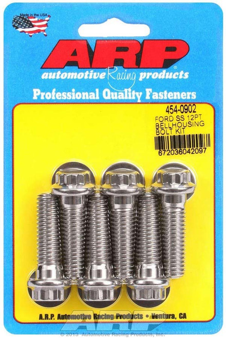 Bellhousing Bolt Kit - 7/16-14 in Thread - 1.5 in Long - 12 Point Head - Washers Included - Stainless - Polished - Small Block Ford - Set of 6