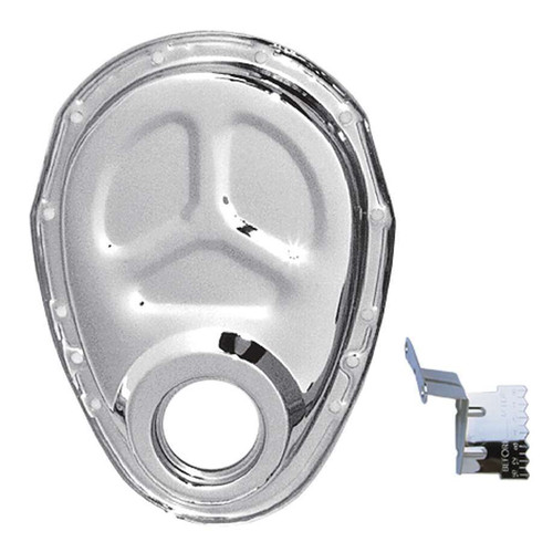 Timing Cover - 1-Piece - Timing Tab Included - Steel - Chrome - Small Block Chevy - Kit