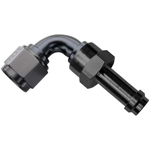 Fitting - Hose End - EZ Street - 90 Degree - 6 AN Hose Barb to 6 AN Female - Aluminum - Black Anodized - Each Fitting - Hose End - EZ Street - 90 Degree - 6 AN Hose Barb to 6 AN Female - Aluminum - Black Anodized - Each