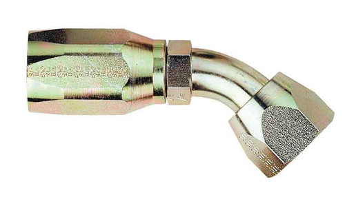 Fitting - Hose End - AQP High Pressure - 45 Degree - 6 AN Hose to 9/16-18 in Female - Steel - Zinc Plated - Each