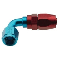 Fitting - Hose End - 2000 Series Pro-Flow - 90 Degree - 6 AN Hose to 8 AN Female - Swivel - Aluminum - Blue / Red Anodized - Each