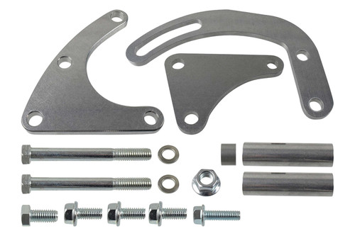 Power Steering Pump Bracket - Driver Side - Block Mount - Aluminum - Natural - Electric Water Pump - Big Block Chevy - Kit