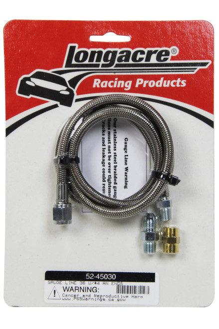 Gauge Line Kit - 4 AN - 36 in Long - 4 AN Female to 1/8 in NPT Male - Fittings Included - PTFE - Braided Stainless - Mechanical Pressure Gauges - Kit