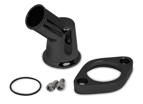 Water Neck - 45 Degree - 1-1/2 in ID Hose - Swivel - O-Ring - Hardware Included - Aluminum - Black Paint - Chevy V8 - Each
