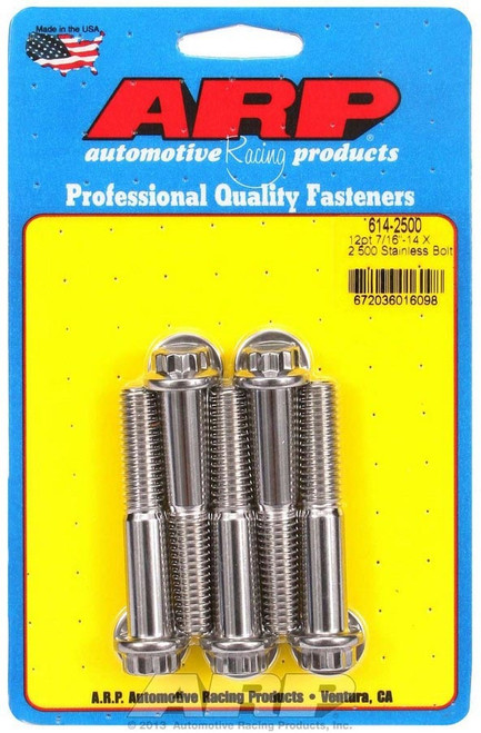 Bolt - 7/16-14 in Thread - 2.5 in Long - 1/2 in 12 Point Head - Stainless - Polished - Universal - Set of 5