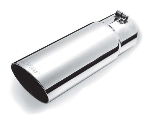 Exhaust Tip - Clamp-On - 2-1/4 in Inlet - 3-1/2 in Round Outlet - 12 in Long - Single Wall - Cut Edge - Angled Cut - Stainless - Polished - Each