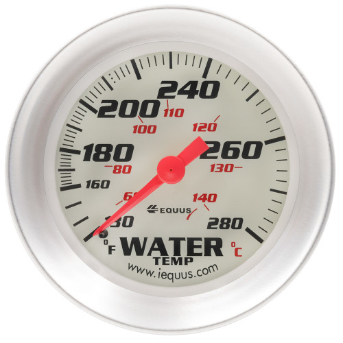 Water Temperature Gauge - 8000 Series - 130-280 Degree F - Mechanical - Analog - Full Sweep - 2-5/8 in Diameter - White Face - Each