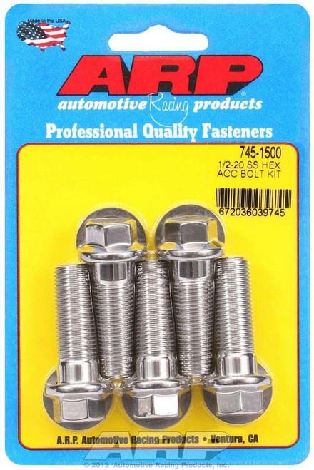 Bolt - 1/2-20 in Thread - 1.5 in Long - 9/16 in Hex Head - Stainless - Polished - Universal - Set of 5