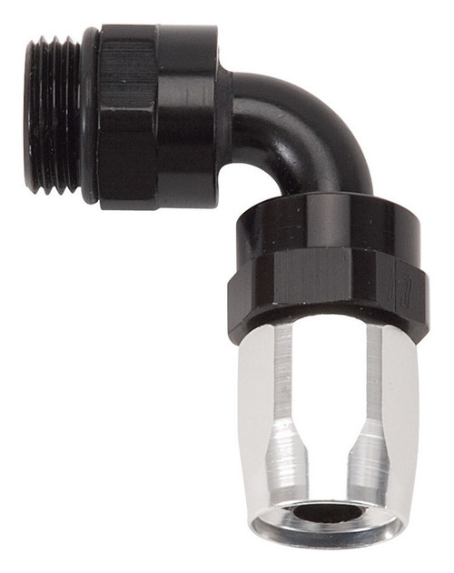 Fitting - Hose End - Full Flow Swivel - 90 Degree - 6 AN Hose to 6 AN Male O-Ring - Swivel - Aluminum - Black / Silver Anodized - Each