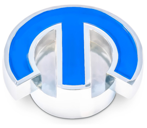Air Cleaner Nut - Large - 1/4-20 in and 5/16-18 in Thread - Blue Mopar Omega Logo - Aluminum - Chrome - Each