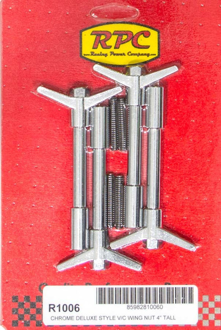 Valve Cover Fastener - Stud - 1/4-20 in Thread - 1.375 in Long - Wing Nuts - 4 in Long - Steel - Chrome - Set of 4