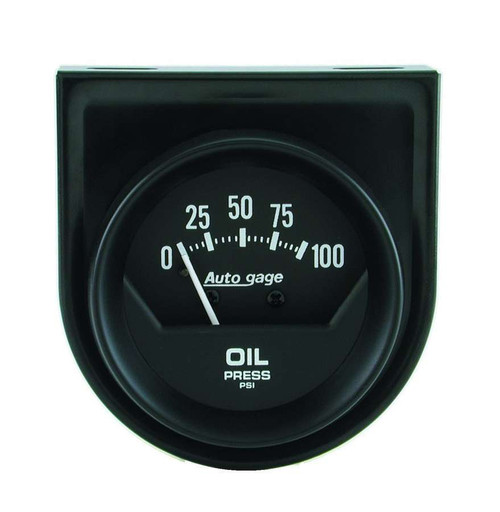 Oil Pressure Gauge - Auto Gage - 0-100 psi - Mechanical - Analog - Short Sweep - 2-1/16 in Diameter - Mounting Panel - Black Face - Each