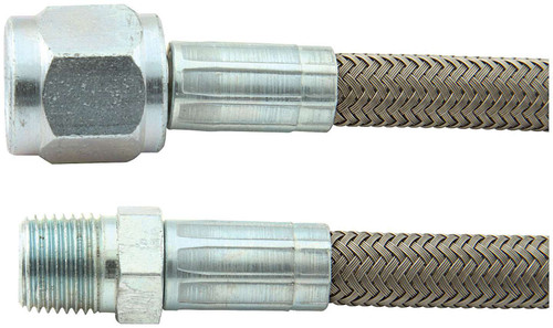 Brake Hose - 21 in Long - 4 AN Hose - 4 AN Straight Female to 1/8 in NPT Straight Male - Braided Stainless - PTFE Lined - Each