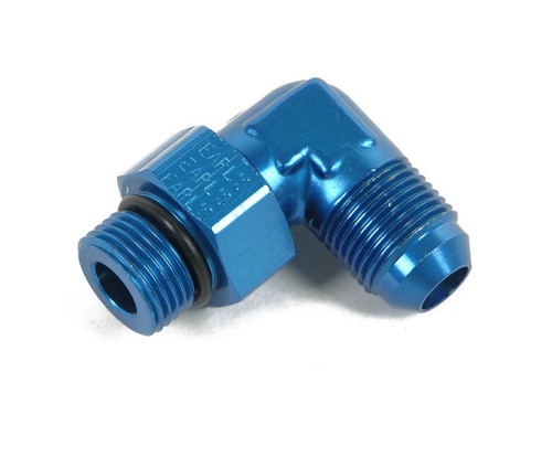 Fitting - Adapter - 90 Degree - 6 AN Male to 12 mm x 1.25 Male O-Ring Swivel - Aluminum - Blue Anodized - Each