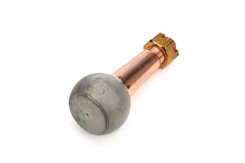 Ball Joint Stud - 1.500 in/ft Taper - 3.24 in Long - Minus 0.1 in Length - 1.437 in Ball - 1/2-20 in Thread - Steel - Copper Plated - Each Ball Joint Stud - 1.500 in/ft Taper - 3.24 in Long - Minus 0.1 in Length - 1.437 in Ball - 1/2-20 in Thread - Steel - Copper Plated - Each
