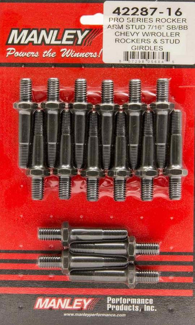 Rocker Arm Stud - 7/16-14 in Base Thread - 3/8-24 in Top Thread - 1.870 in Effective Stud Length - Chromoly - Small Block Chevy / Ford - Set of 16