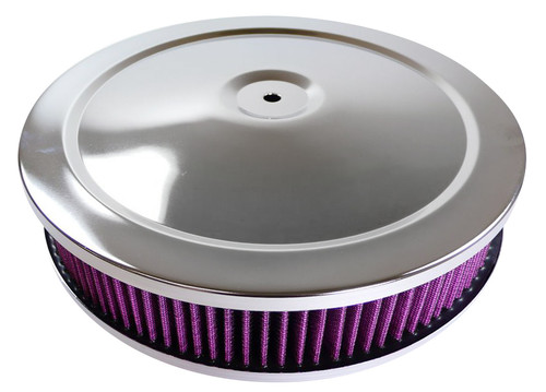 Air Cleaner Assembly - Muscle Car - 10 in Round - 2 in Element - 5-1/8 in Carb Flange - Flat Base - Steel - Chrome - Kit