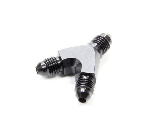Fitting - Y Block - 4 AN Male Inlet - Dual 4 AN Male Outlets - Aluminum - Black Anodized - Each
