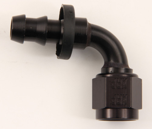 Fitting - Hose End - Push-On - 90 Degree - 12 AN Hose Barb to 12 AN Female - Aluminum - Black Anodized - Each