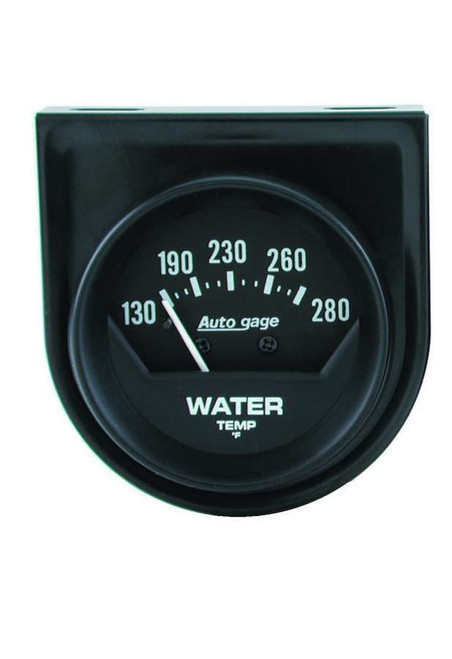 Water Temperature Gauge - Auto Gage - 130-280 Degree F - Mechanical - Analog - Short Sweep - 2-1/16 in Diameter - Panel Mount - Black Face - Each
