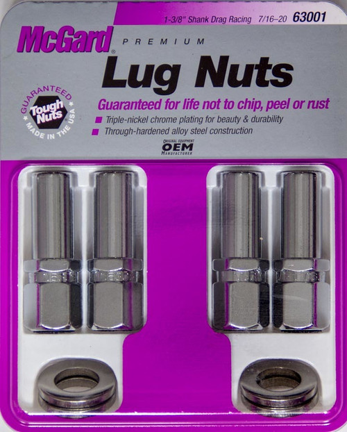 Lug Nut - Premium - 7/16-20 in Right Hand Thread - 13/16 in Hex Head - 1.365 in Shank - Open End - Washers Included - Steel - Chrome - Set of 4