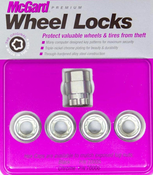 Wheel Lock - Premium - 12 mm x 1.50 Thread - Cone Seat - Open End - Key Included - Steel - Zinc Oxide - Set of 4