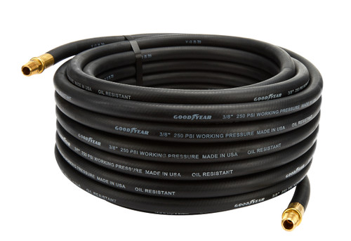 Air Hose - 0.375 in ID - 50 ft Long - Fittings Included - Rubber / Brass - Black - Each