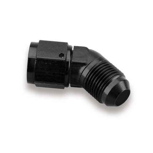 Fitting - Adapter - 45 Degree - 4 AN Female Swivel to 4 AN Male - Aluminum - Black Anodized - Each