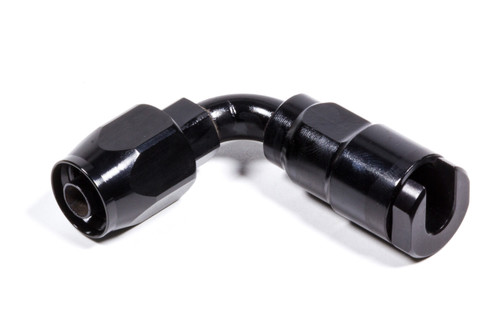 Fitting - Hose End - 90 Degree - 6 AN Hose Barb to 5/16 in SAE Female Quick Disconnect - Aluminum - Black Anodized - Each Fitting - Hose End - 90 Degree - 6 AN Hose Barb to 5/16 in SAE Female Quick Disconnect - Aluminum - Black Anodized - Each