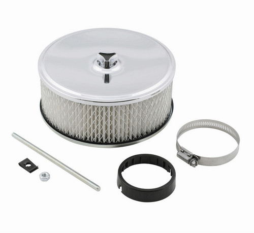 Air Cleaner Assembly - Deep Dish - 6.5 in Round - 3.5 in Tall - 2-5/16 in or 2-5/8 in Carb Flange - Raised Base - Steel - Chrome - Kit