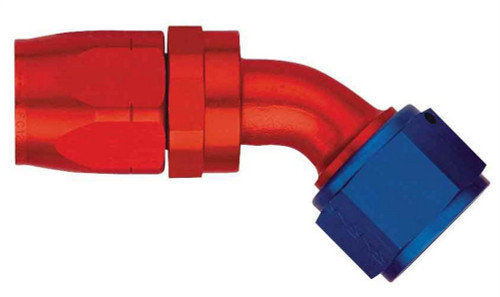 Fitting - Hose End - AQP/Startlite - 45 Degree - 6 AN Hose to 6 AN Female Swivel - Aluminum - Blue / Red Anodized - Each