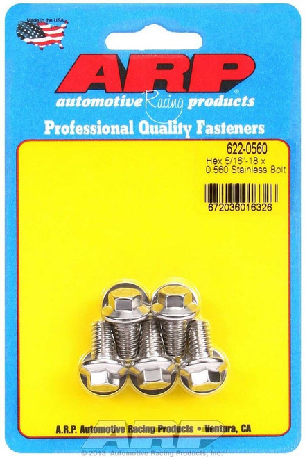 Bolt - 5/16-18 in Thread - 0.56 in Long - 3/8 in Hex Head - Stainless - Polished - Universal - Set of 5