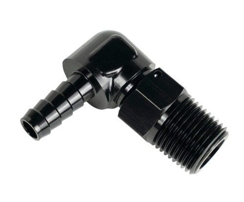 Fitting - Adapter - 90 Degree - 7/8-14 in NPT Male O-Ring to 3/8 in Hose Barb - Aluminum - Black Anodized - Each